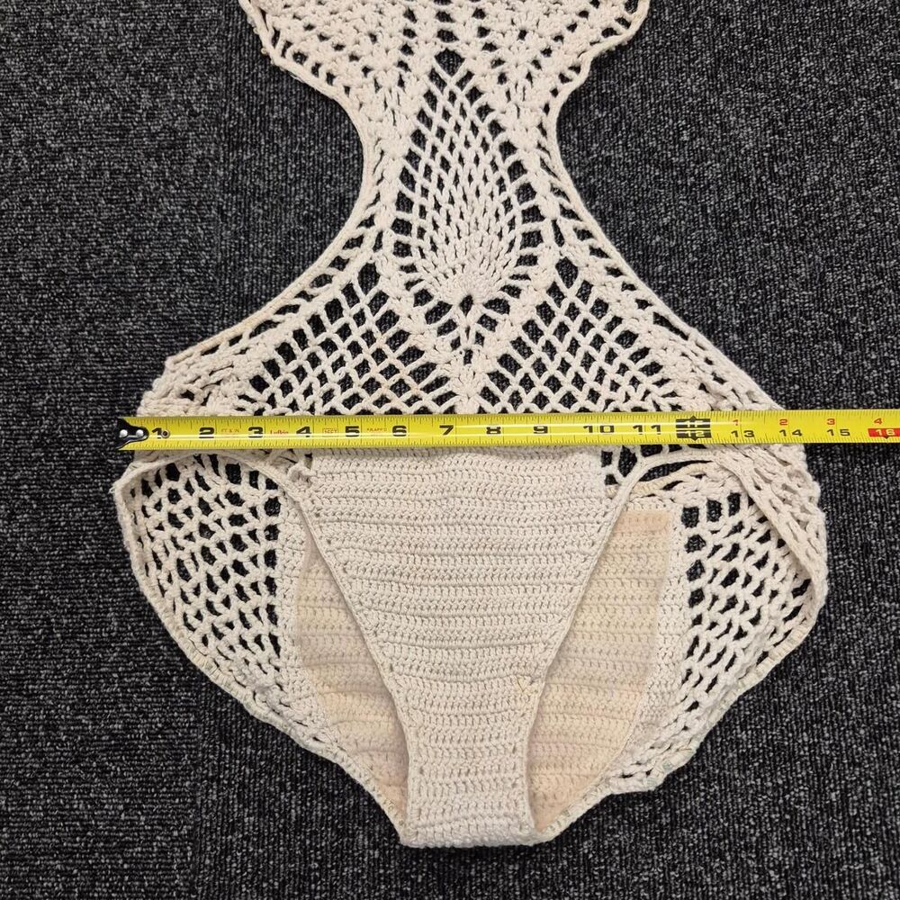 vintage Beachcomber Women's Cream Tan Cotton crochet Swimsuit-one-piece Monokini - Picture 9 of 10